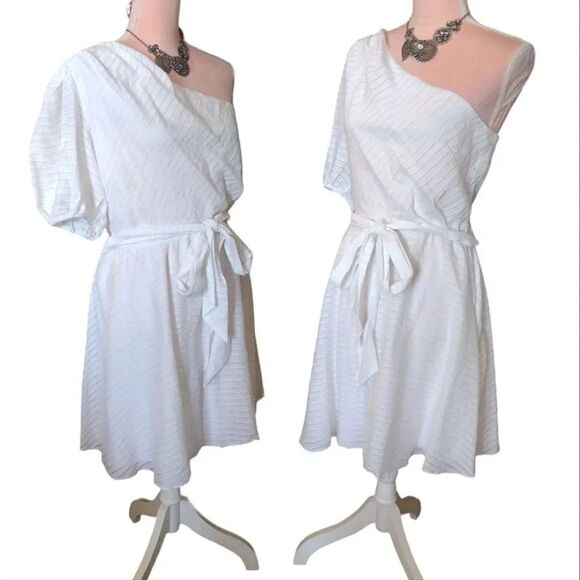 Nine West White Knight One Shoulder Fit and Flare Mini Dress XL - Picture 6 of 15